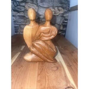 Tanami  Carved Wooden Family Statue 6.5" X 4" Brown Privative Nursery Decor